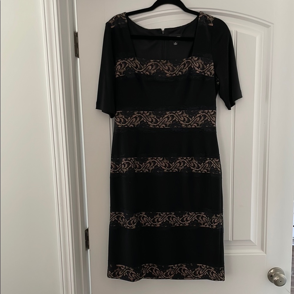 Adrianna Papell Black Square Neck Dress with Lace Detail, 10, Never Worn